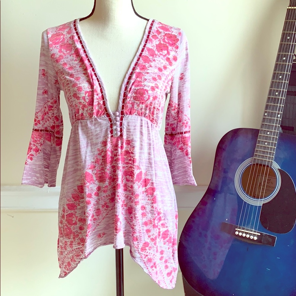 Free People Boho Flower Pattern Top